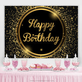 Lofaris Black And Light Brown Circle Happy Birthday Backdrop